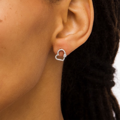 1/4 CT. T.W. Diamond Curvy Heart Stud Earrings in 10K White Gold | Zales