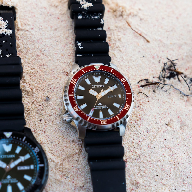 Men's Citizen Promaster Diver Two-Tone Automatic Black Rubber Strap Watch  with Black Dial (Model: NY0156-04E) | Zales