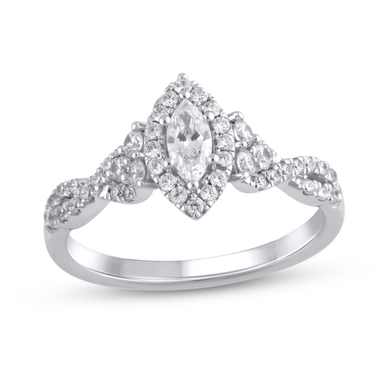 3/4 CT. T.w. Marquise Diamond Frame Tri-Sides Twist Shank Engagement Ring In 14K White Gold