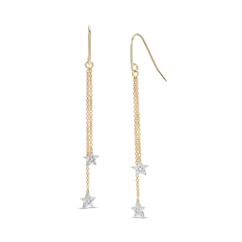 1/6 CT. T.W. Diamond Double Star Chain Drop Earrings in 10K Gold | Zales