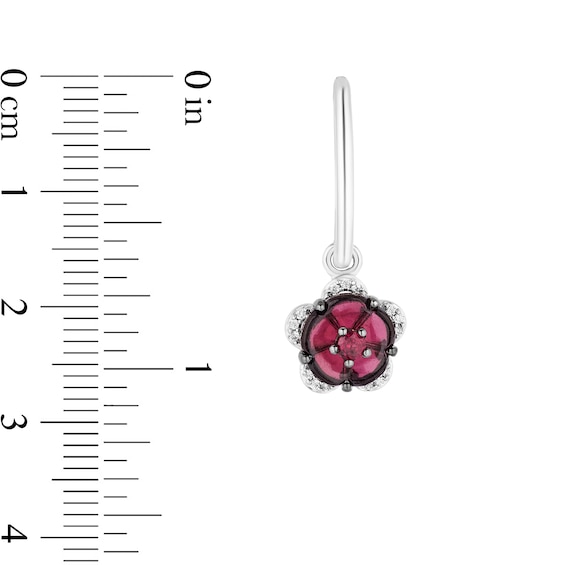 Enchanted Disney Mulan Rhodolite Garnet and 1/10 CT. T.w. Diamond Frame Flower Drop Earrings in Sterling Silver