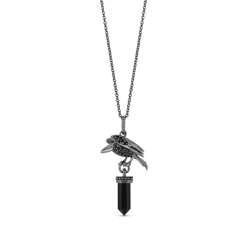 Main Image 1 of Enchanted Disney Villains Maleficent Obelisk Onyx and 1/8 CT. T.W. Black Diamond Raven Pendant in Black Sterling Silver