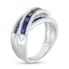 Thumbnail Image 2 of Princess-Cut Blue and White Lab-Created Sapphire Triple Row Ribbon Wrap Ring in Sterling Silver