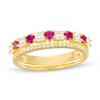 Thumbnail Image 1 of Lab-Created Ruby and White Lab-Created Sapphire Art Deco Double Row Band in Sterling Silver with 14K Gold Plate