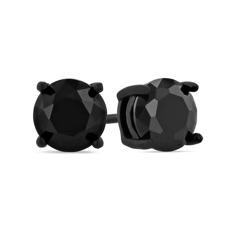 Men's 6.0mm Black Spinel Solitaire Stud Earrings in Stainless