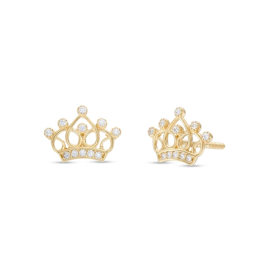 Child's Cubic Zirconia Crown Stud Earrings in 14K Gold