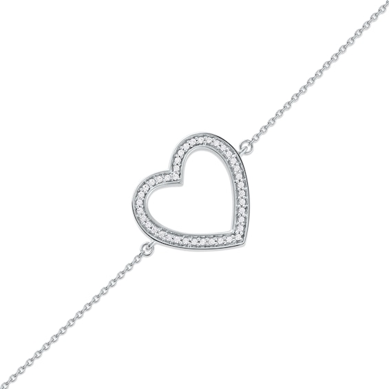 1/8 CT. T.w. Diamond Lined Heart Bracelet In 10K White Gold - 7.25
