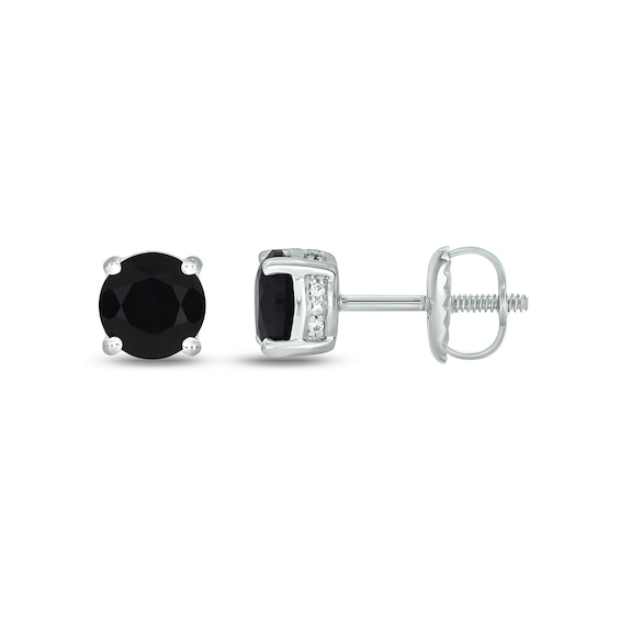 Men's 6.0mm Onyx And 1/20 CT. T.w. Diamond Side Accent Stud Earrings In Sterling Silver