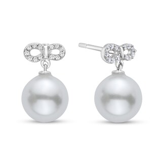8.5mm Cultured Freshwater Pearl and 1/8 CT. T.W. Diamond Bow Drop ...