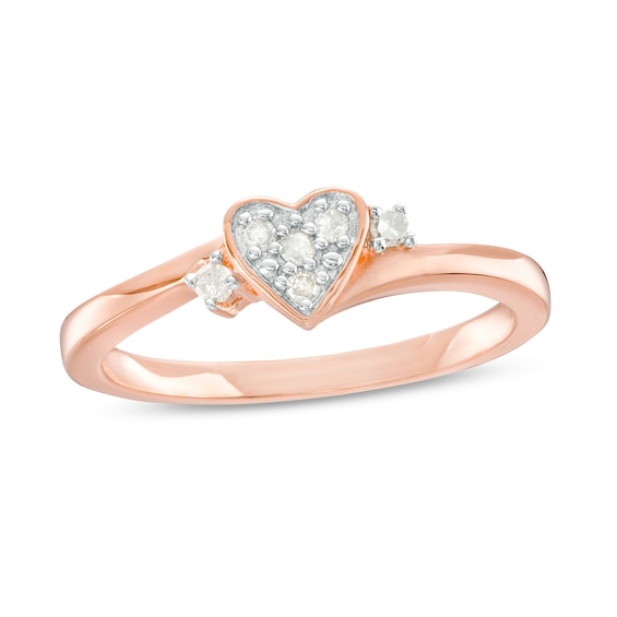 1/10 CT. T.w. Diamond Heart Promise Ring in Sterling Silver with Rose-Tone Flash Plate