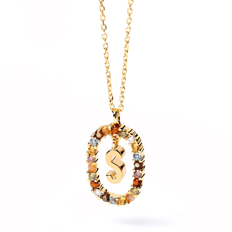 PDPAOLA™ at Zales Multi-Color "S" Pendant in Sterling Silver with 18K Gold Plate