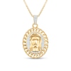 Thumbnail Image 0 of Men's 1/4 CT. T.W. Diamond Linked Chain Frame Jesus Pendant in Sterling Silver with 14K Gold Plate