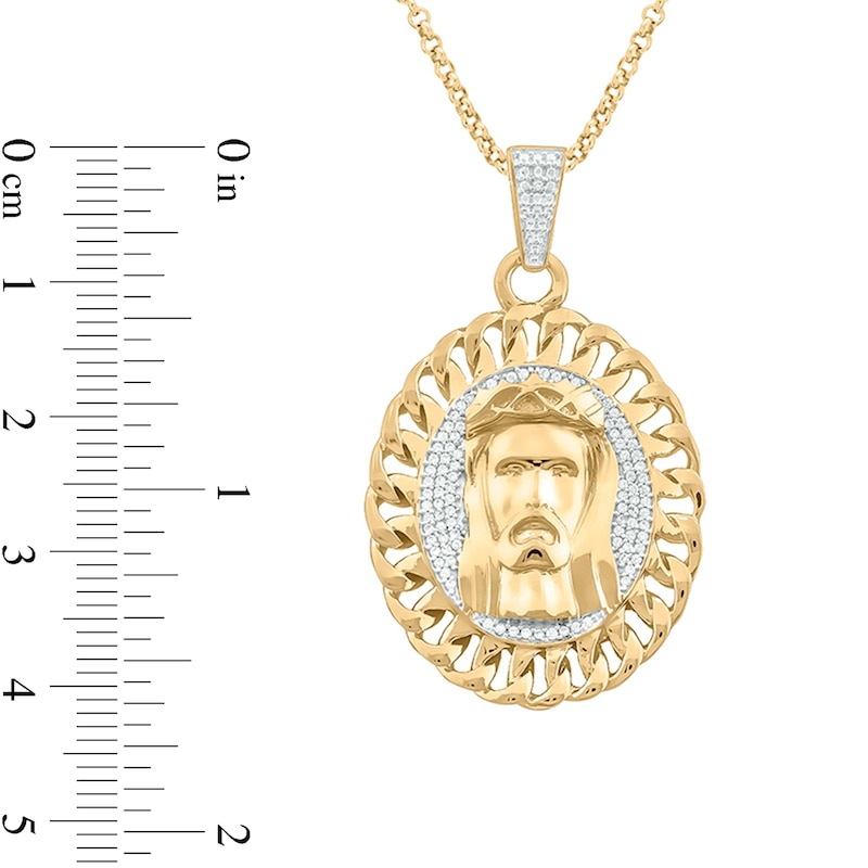 Men's 1/4 CT. T.W. Diamond Linked Chain Frame Jesus Pendant in Sterling Silver with 14K Gold Plate