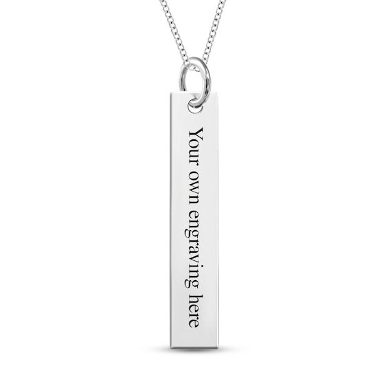 QR Code Engravable Vertical Bar Pendant in Sterling Silver (1 Mesage and Line)