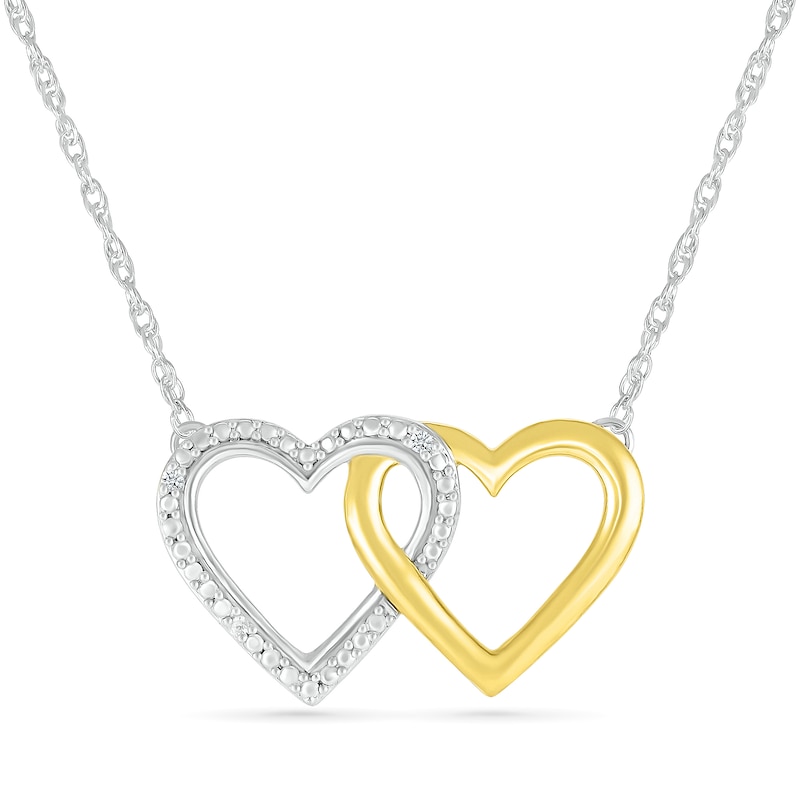 Diamond Accent Double Linked Heart Necklace in Sterling Silver and 14K Gold Plate