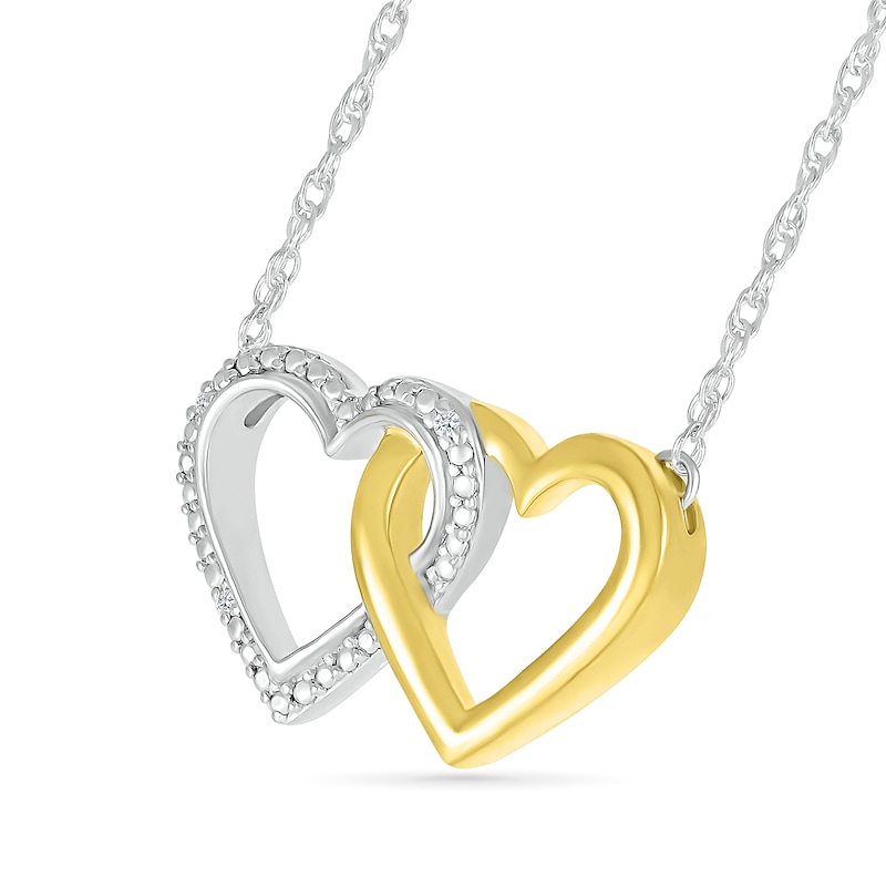 Diamond Accent Double Linked Heart Necklace in Sterling Silver and 14K Gold Plate