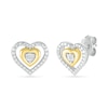 Thumbnail Image 0 of Diamond Accent Double Heart Stud Earrings in Sterling Silver and 14K Gold Plate