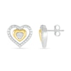 Thumbnail Image 1 of Diamond Accent Double Heart Stud Earrings in Sterling Silver and 14K Gold Plate