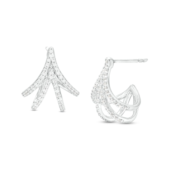 1/4 CT. T.w. Diamond Double "V" J-Hoop Earrings in Sterling Silver