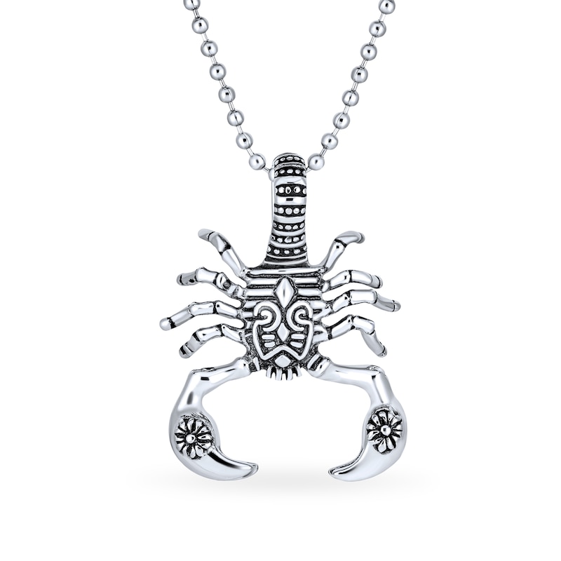 Men's Oxidized Tribal-Style Scorpio Zodiac Pendant in Stainless Steel - 20"