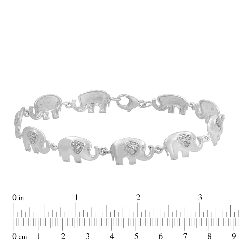 Diamond Accent Beaded Heart-Ears Elephant Link Bracelet in Sterling Silver  - 7.5\
