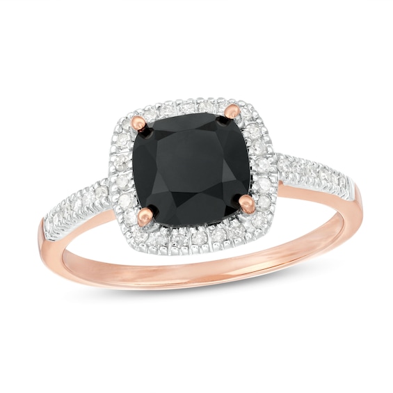 7.0mm Cushion-Cut Onyx and 1/5 CT. T.w. Diamond Frame Ring in 10K Rose Gold