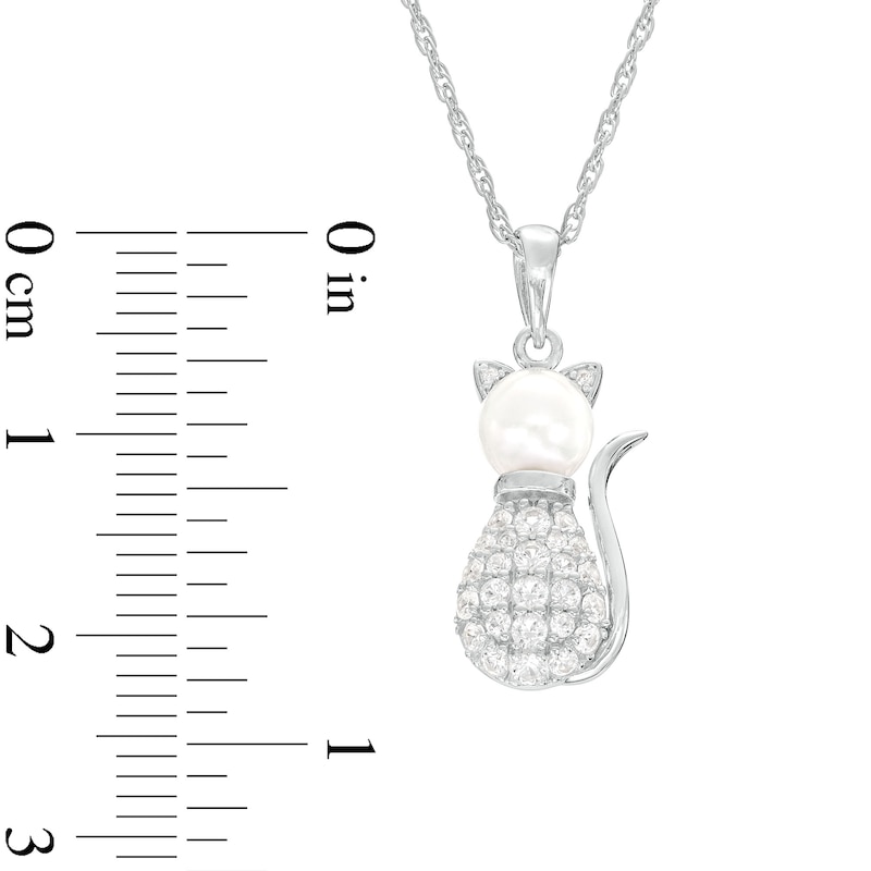 5.5-6.0mm Freshwater Cultured Pearl and White Lab-Created Sapphire Cat Pendant in Sterling Silver
