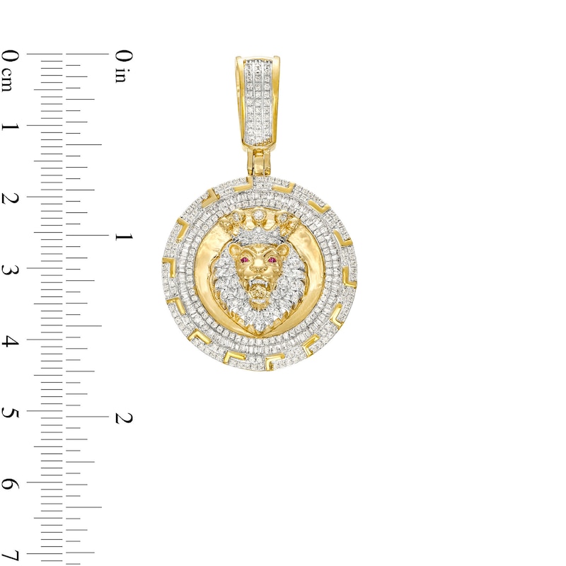 Men's 1 CT. T.W. Diamond and Lab-Created Ruby Lion Medallion Charm in 10K Gold