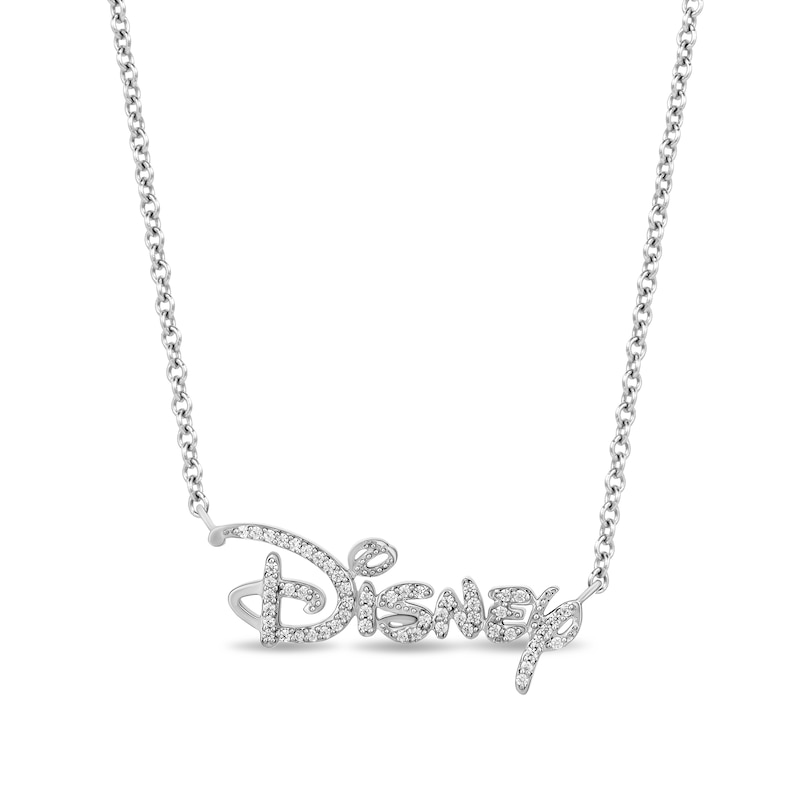 Collector's Edition Enchanted Disney 100th Anniversary 1/6 CT. T.W. Diamond Script Necklace in Sterling Silver
