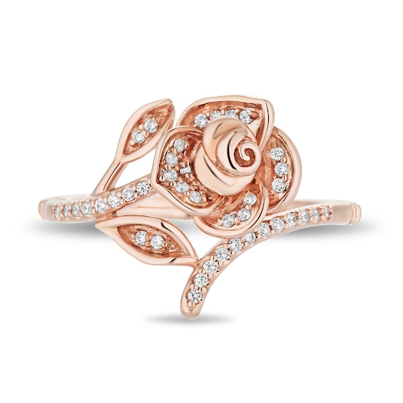 Enchanted Disney Belle 1/6 CT. T.w. Diamond Rose Wrap Ring in 10K Rose Gold