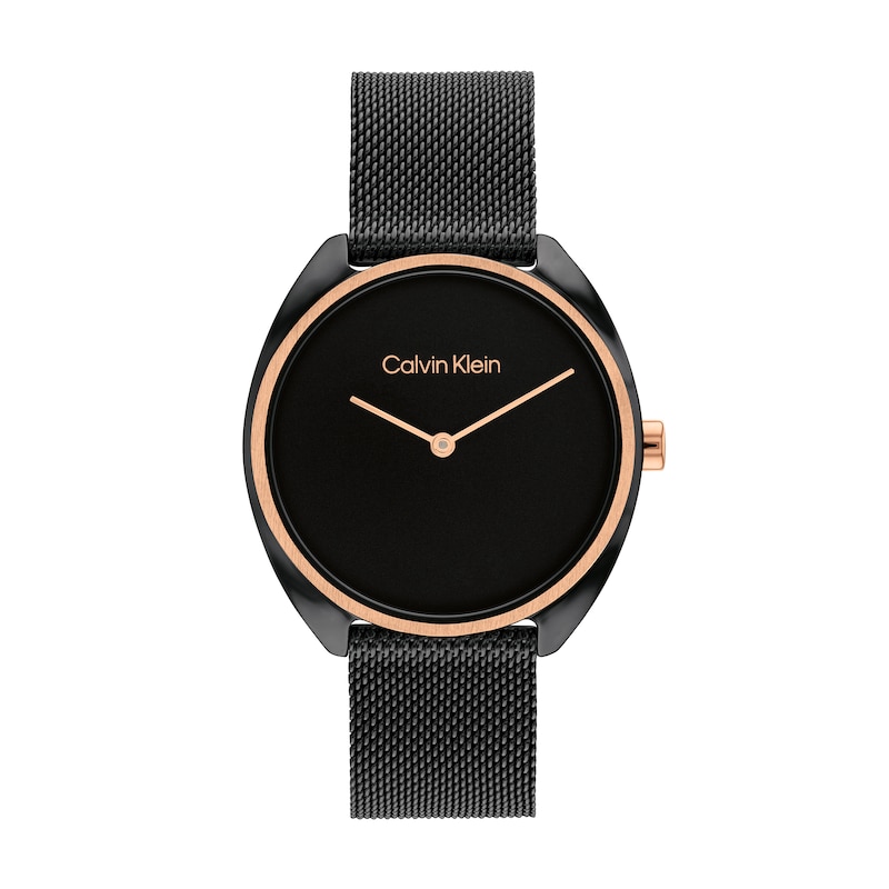 Ladies' Calvin Klein Two-Tone IP Mesh Watch with Black Dial (Model: 25200272)