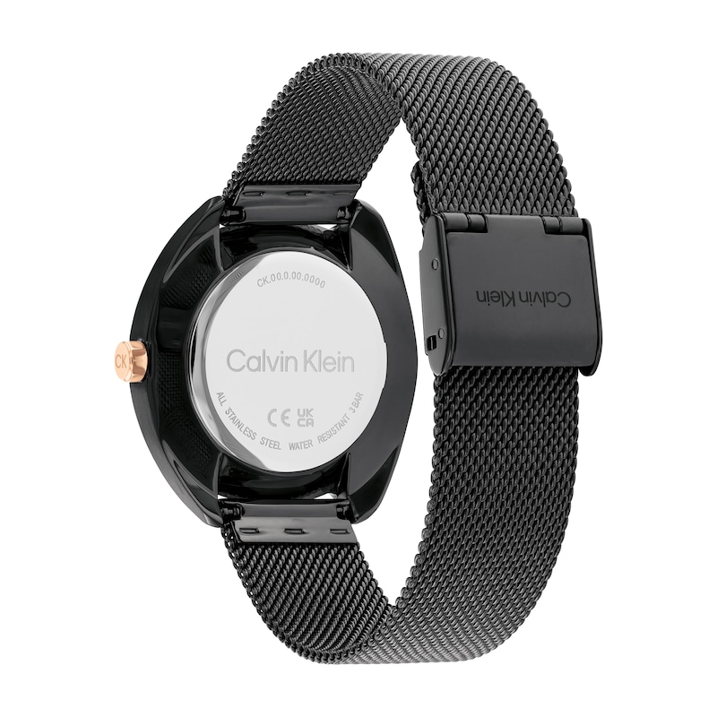 Ladies' Calvin Klein Two-Tone IP Mesh Watch with Black Dial (Model: 25200272)