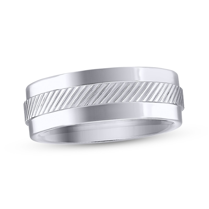Men's 7.0mm Ribbed Stripe Band in Tungsten