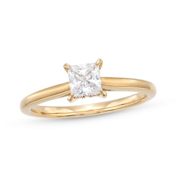 Certified Princess-Cut Center Diamond Solitaire 1/2 CT. T.w. Hidden Halo Engagement Ring in 14K Gold (I/I1)