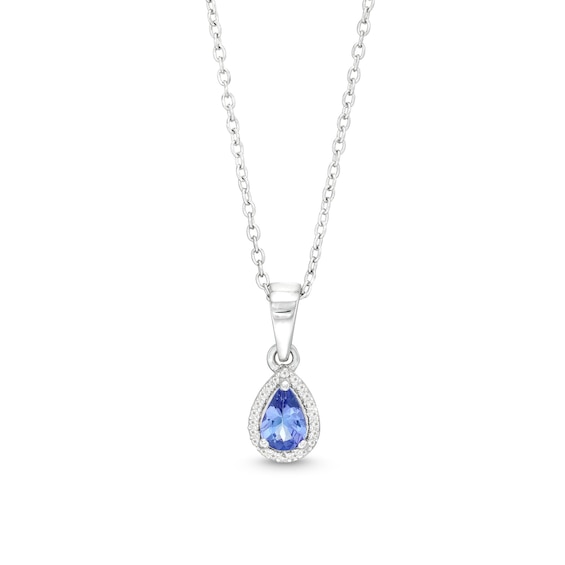 Pear-Shaped Tanzanite and White Topaz Frame Pendant in Sterling Silver