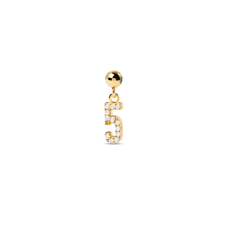 PDPAOLA™ at Zales Cubic Zirconia Number "5" Bead Charm in Sterling Silver with 18K Gold Plate