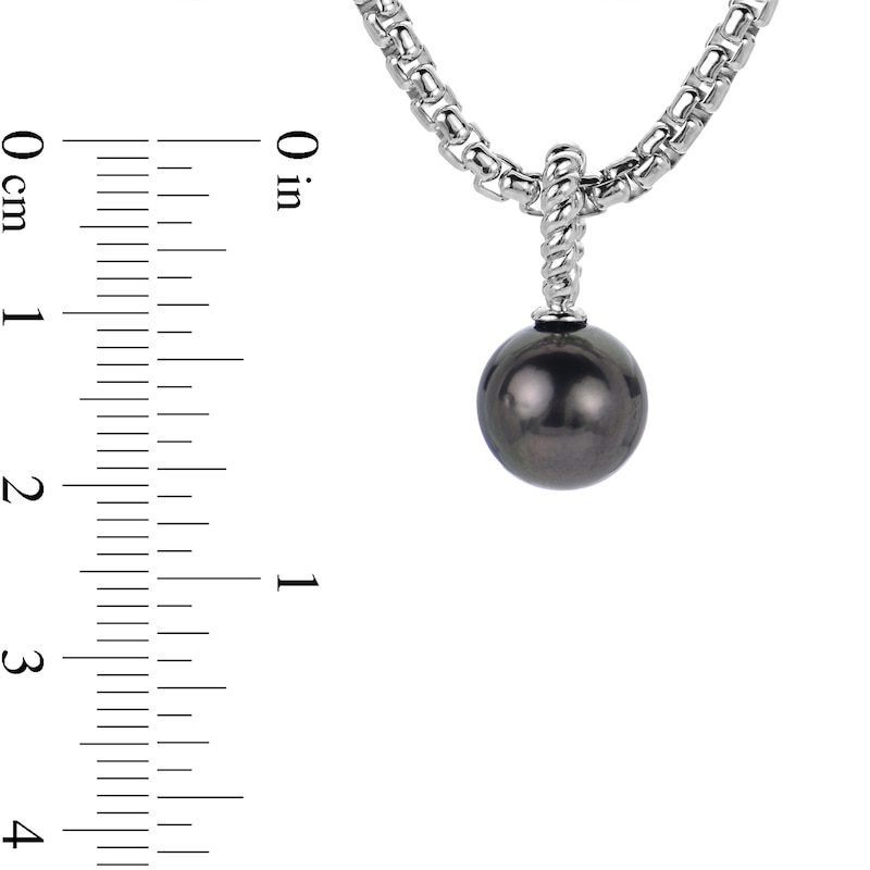 Men's 10.0-11.0mm Black Tahitian Cultured Pearl Pendant Box Chain Necklace in Sterling Silver-20"