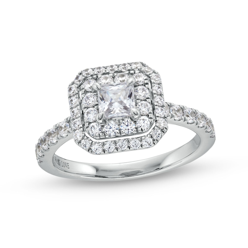 Vera Wang Love Collection 1-1/5 CT. T.W. Princess-Cut Diamond Cushion Frame Engagement Ring in 14K White Gold (I/SI2)