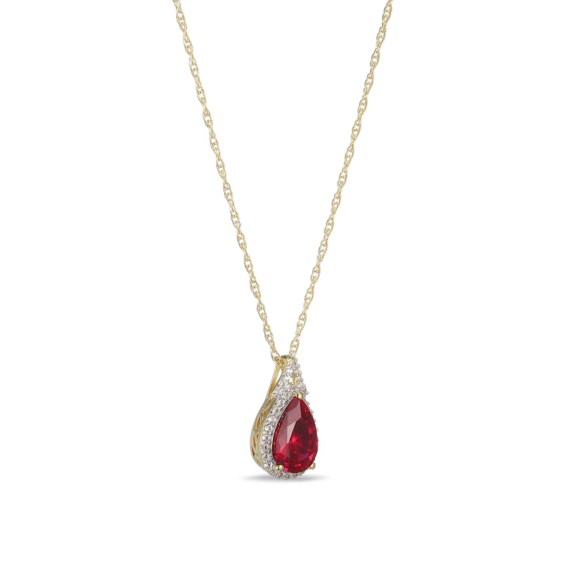 Pear-Shaped Lab-Created Ruby and White Sapphire Frame Pendant in ...