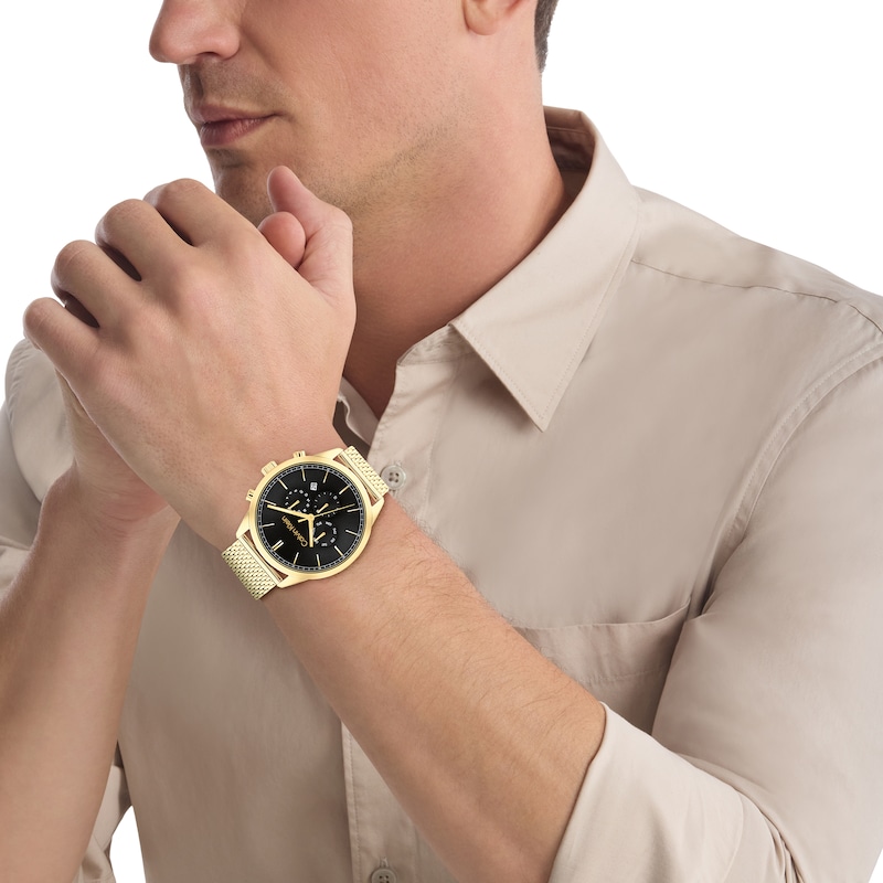 Men's Calvin Klein Gold-Tone IP Chronograph Mesh Watch with Black Dial  (Model: 25200375) | Zales