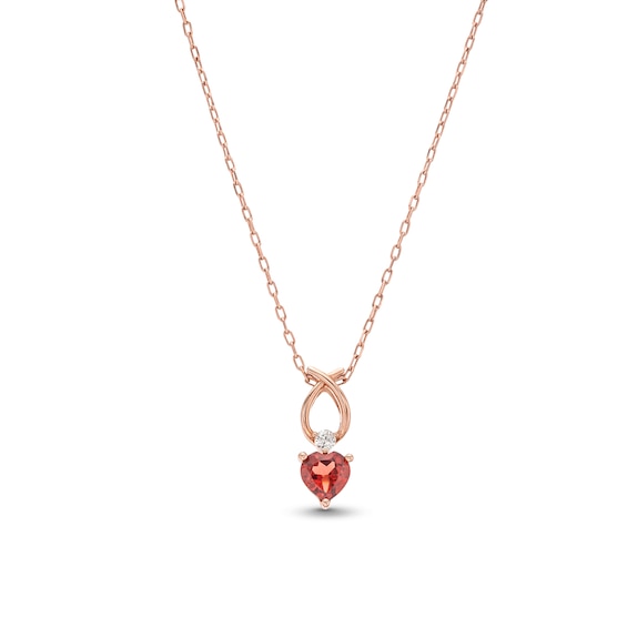 5.0mm Heart-Shaped Garnet and Diamond Accent Ichthus Drop Pendant in 10K Rose Gold