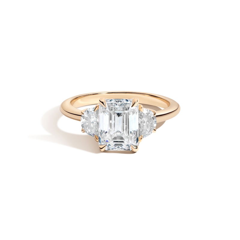 Zales x SHAHLA Certified Emerald Lab-Created Center Diamond 2-1/3 CT. T.W. Arch Three Stone Engagement Ring in 14K Gold
