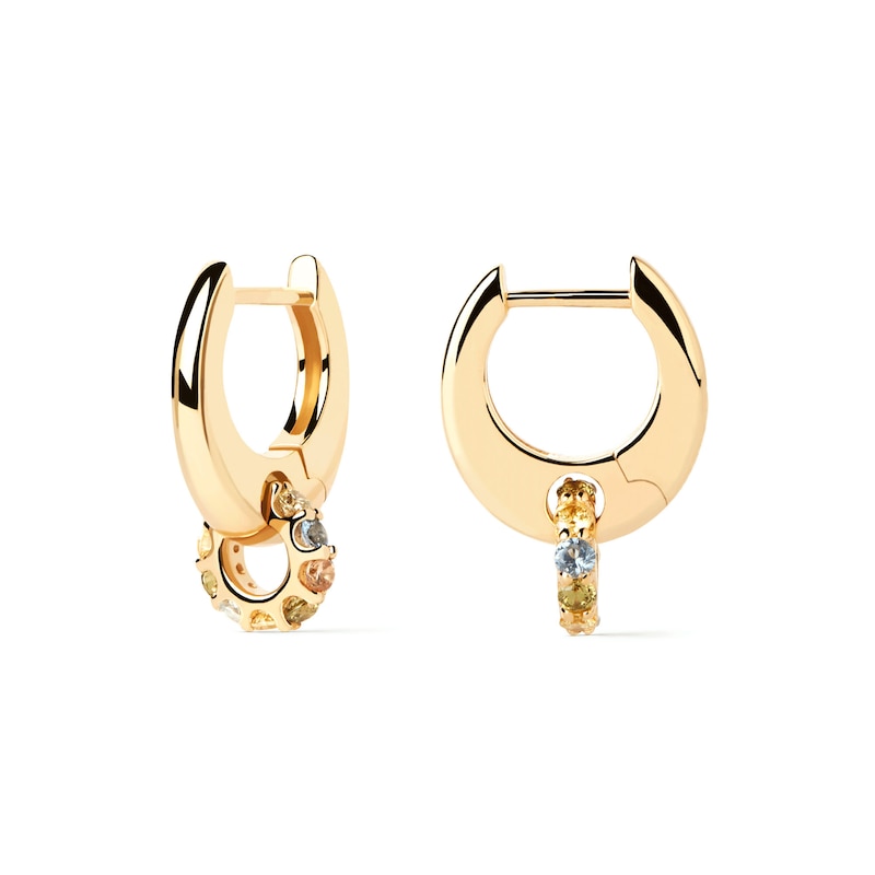 PDPAOLA™ at Zales Multi-Color Cubic Zirconia Spinner Dangle Hoop Earrings in Sterling Silver with 18K Gold Plate