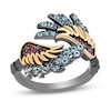 Thumbnail Image 0 of Enchanted Disney Villains Jafar Garnet, Topaz and Diamond Iago Wings Bypass Ring in Black Sterling Silver and 10K Gold