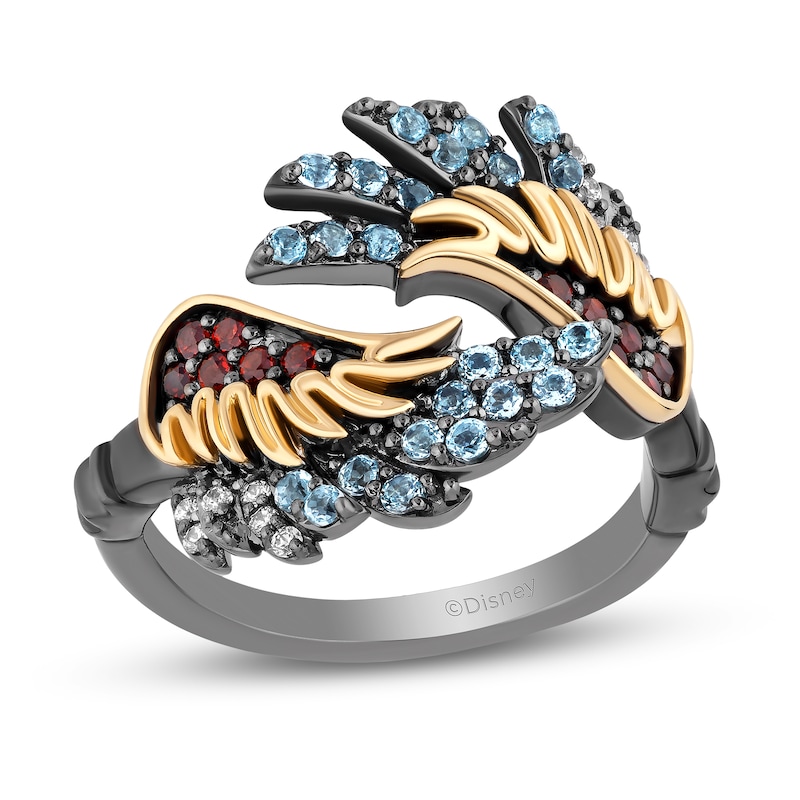 Enchanted Disney Villains Jafar Garnet, Topaz and Diamond Iago Wings Bypass Ring in Black Sterling Silver and 10K Gold