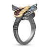 Thumbnail Image 1 of Enchanted Disney Villains Jafar Garnet, Topaz and Diamond Iago Wings Bypass Ring in Black Sterling Silver and 10K Gold