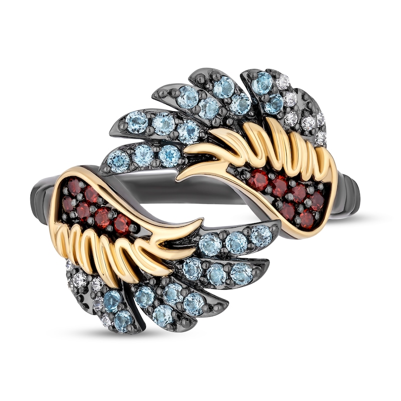 Enchanted Disney Villains Jafar Garnet, Topaz and Diamond Iago Wings Bypass Ring in Black Sterling Silver and 10K Gold