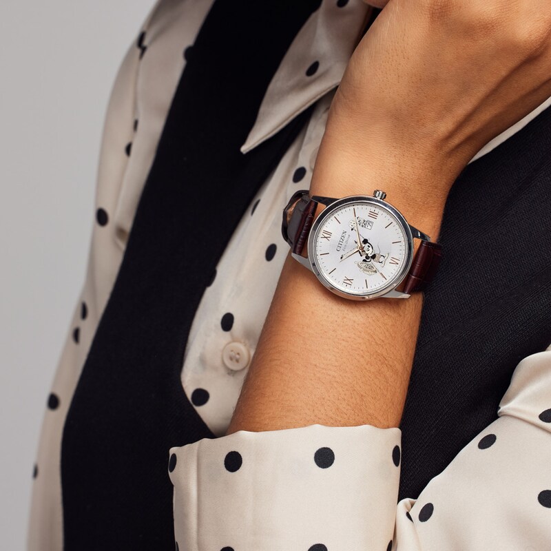 Main Image 4 of Men's Citizen Eco-Drive® Disney® Steamboat Willie Watch with Silver-Tone Dial and Leather Strap (Model: AW1788-07W)