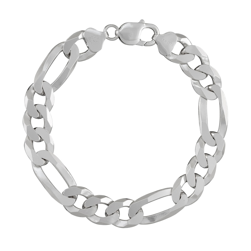 12.0mm Diamond-Cut Figaro Chain Bracelet in Solid Sterling Silver - 8.5"