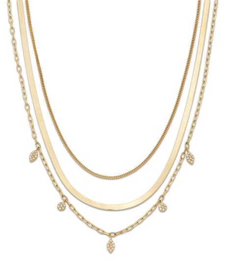 1/6 CT. T.w. Diamond Dangle Three-Strand Chain Necklace in 10K Gold â 15â
